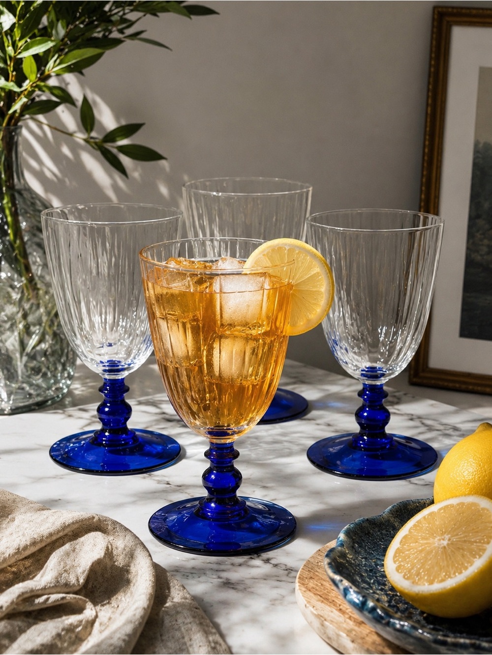 Portieux Palmyre Cobalt Iced Tea Glasses Set of 4